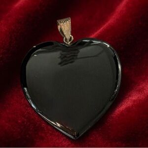 Large Black Onyx Heart Pendant Sterling Silver 925 Minimalist